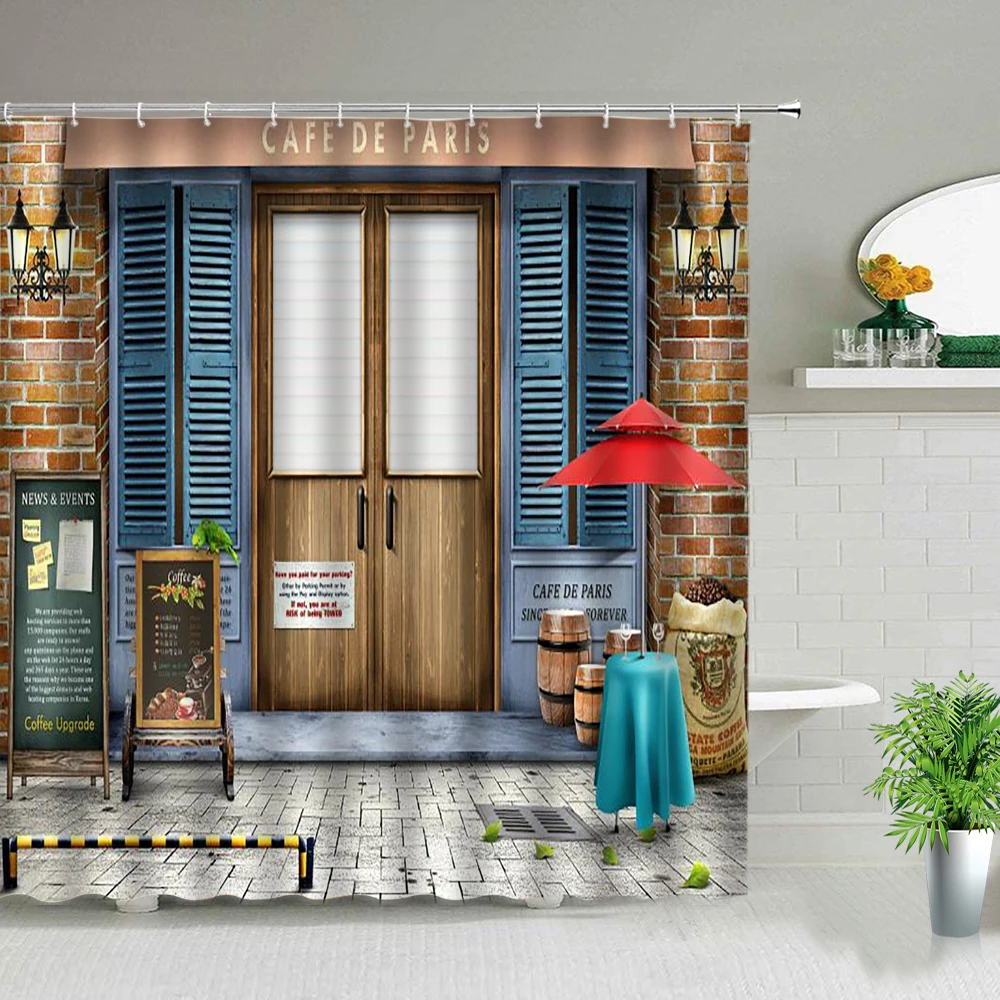 retro rustic old vintage wood doors shower curtain set waterproof fabric bathroom curtains bathtub decor bath screens with hooks free global shipping