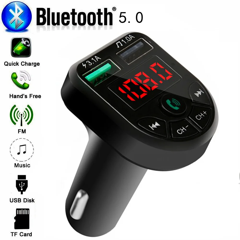 

Car FM Transmitter Wireless Bluetooth 5.0 Mp3 Player Hands Free Music Receiver Audio Adapter Car Kit Auto Charger FM Modulator