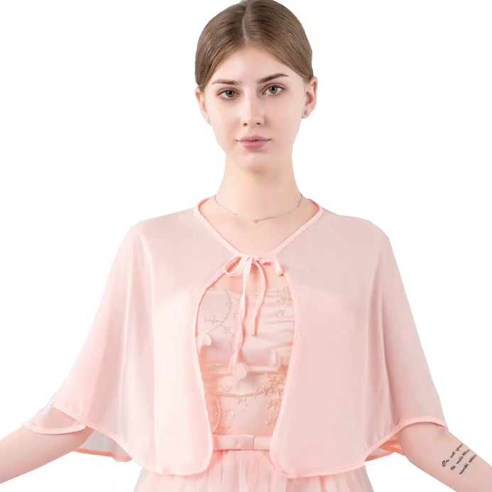 Peach pink Женская Черная Свадебная накидка шали Летний шифоновый плащ Болеро для Свадебные Вечерние платья Элегантная блузка невесты Свадебные аксессуары - Цвет: Peach pink