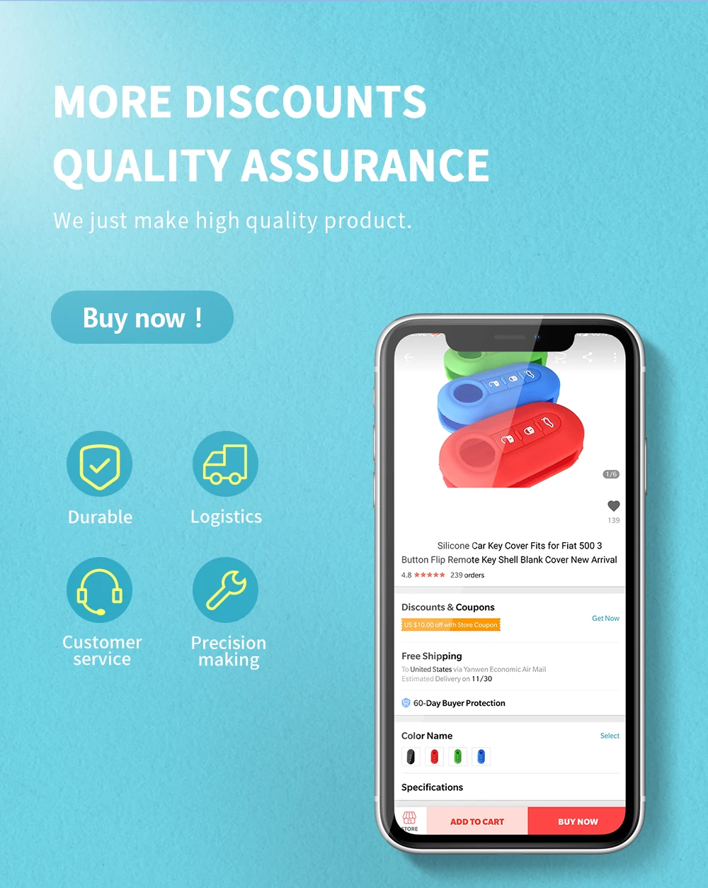 KEYYOU силиконовый чехол для ключа автомобиля подходит для Fiat 500 3 кнопки откидная оболочка ключа дистанционного управления пустой чехол Новое поступление