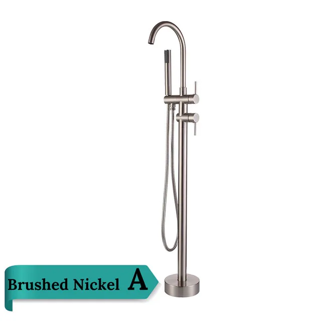 Brushed Nickel Античный латунный напольный кран для ванны, однорычажный поворотный носик, смеситель для ванны и душа, отдельно Стоящий Кран для ванны - Цвет: Brushed Nickel
