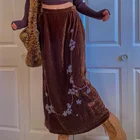 Длинная прямая юбка с высокой талией hirigin y2k Fairycore Grunge, ретро юбка макси с цветочной вышивкой в стиле 90-х, Женская винтажная одежда в стиле бохо