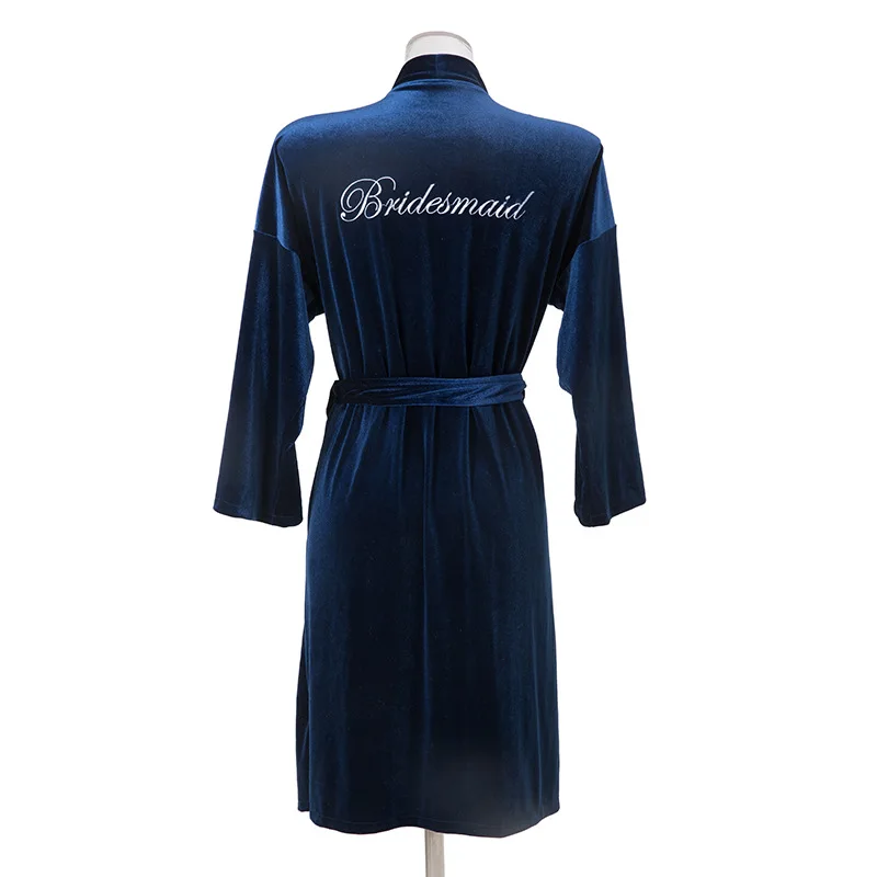 Embroidery Letter Women Kimono Bathrobe Gown Velvet Bride Bridesmaid Wedding Robe Nightwear Velour Sleepwear Intimate Lingerie