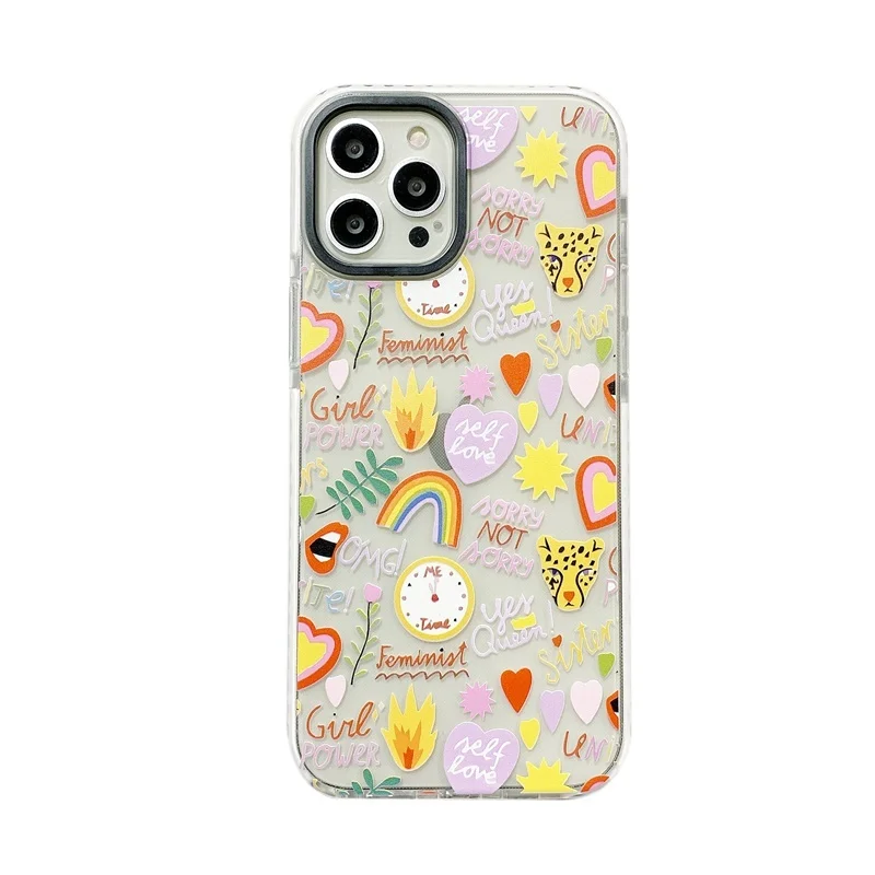 

INS Cute Letter Rainbow Leopard Phone Case For iphone 12 Mini 11 Pro XS Max XR SE 2020 6 6S 7 8 Plus X Shockproof Silicone Cover