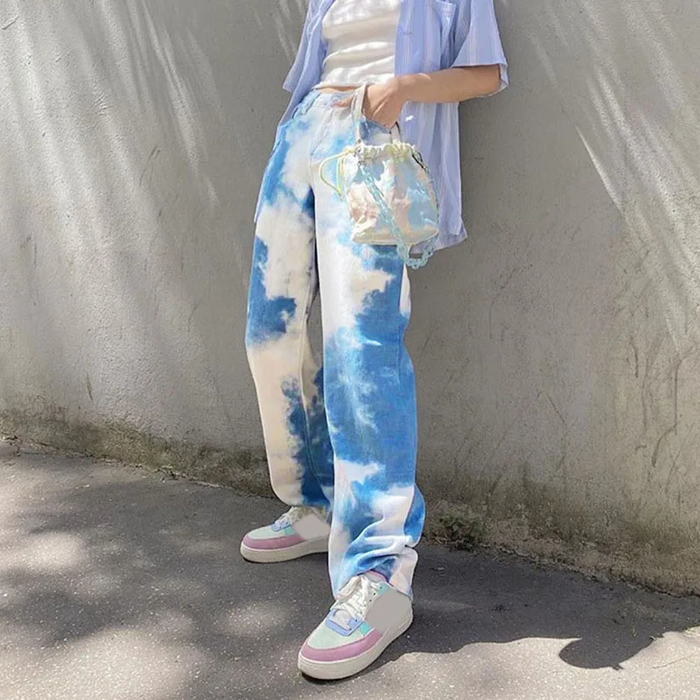 

Women Tie Dye Printed High Waist Sweatpants Streetwear Casual Hip Hop Wide Leg Trousers Fall Summer