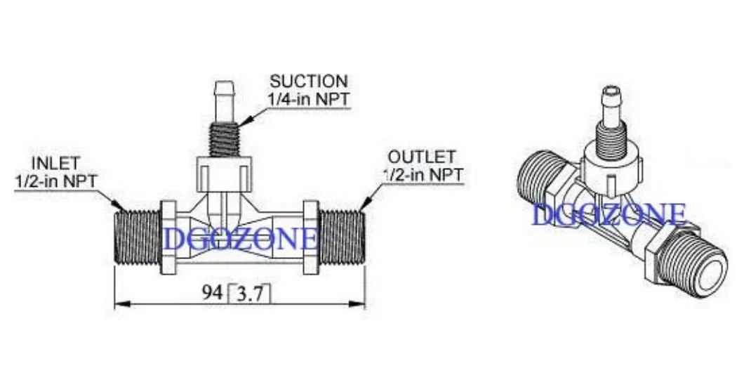 pvdf 1/" разъем инжектора Вентури миксер инжектор Вентури para ozono KH-A25100 DGOzone