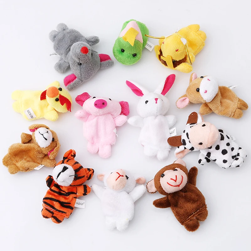 

12 pcs/lot christmas mini plush baby toy animal family finger puppets set zodiac boys girls finger puppets