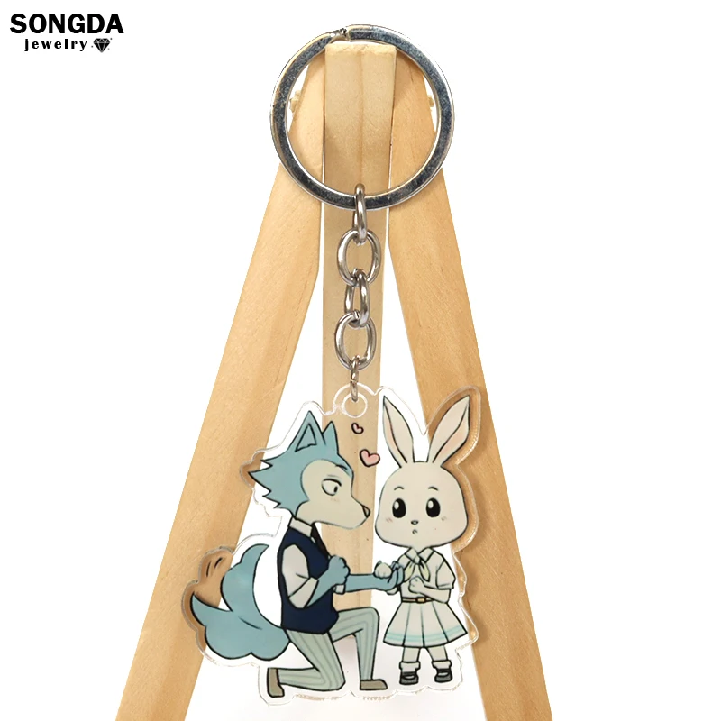 

Anime Beastars Keychain Keyring Legosi Haru Acrylic Split Ring Keyfob Cute Animal Key Holder Rings for Women Kids Friends Gifts
