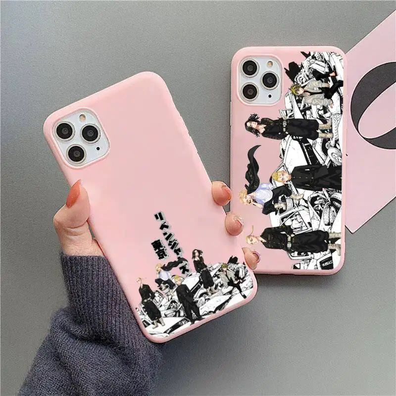 

anime tokyo revengers Phone Case Pink Candy Color for iPhone 11 12 mini pro XS MAX 8 7 6 6S Plus X SE 2020 XR