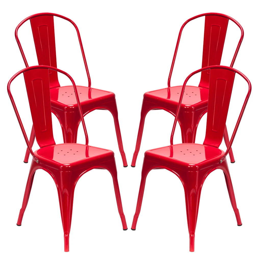 

High-quality and Easy-to-install and Comfortable and Strong Structure and Industrial-style Red Iron Plate Chair (four-piece)