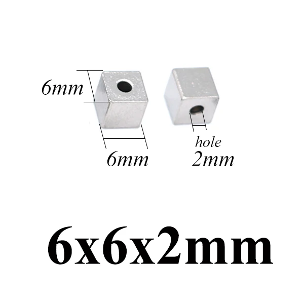 Aiovlo 50 шт./лот 3/4/5/6 мм Hole2mm Нержавеющая сталь кубические бусины-спейсеры Квадратные бусины для самостоятельного изготовления браслетов материал для изготовления ювелирных изделий - Цвет: 6x6mm