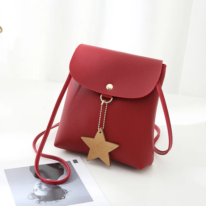 

Spring Summer Mini Cross-body Mobile Phone Shoulder Bag PU Leather Messenger Bag For Girls Cute Pentagram Women Coin Purse
