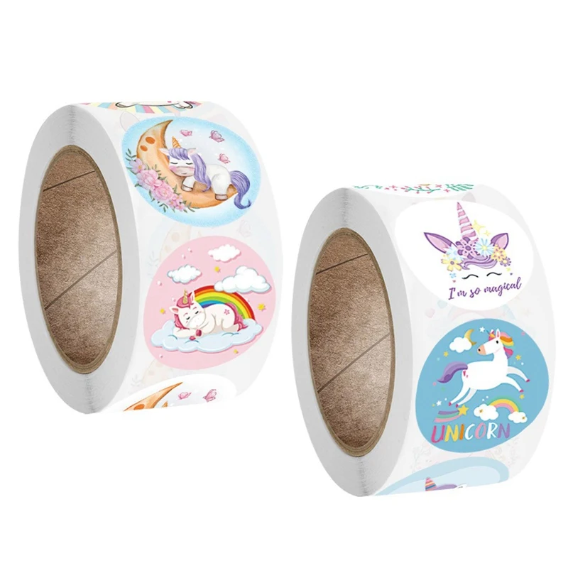 

500Pcs/roll Cute Cartoon Unicorn Children Reward Sticker Encouragement Sticker Student Gift Decal Single Diameter 2.5cm/1inch