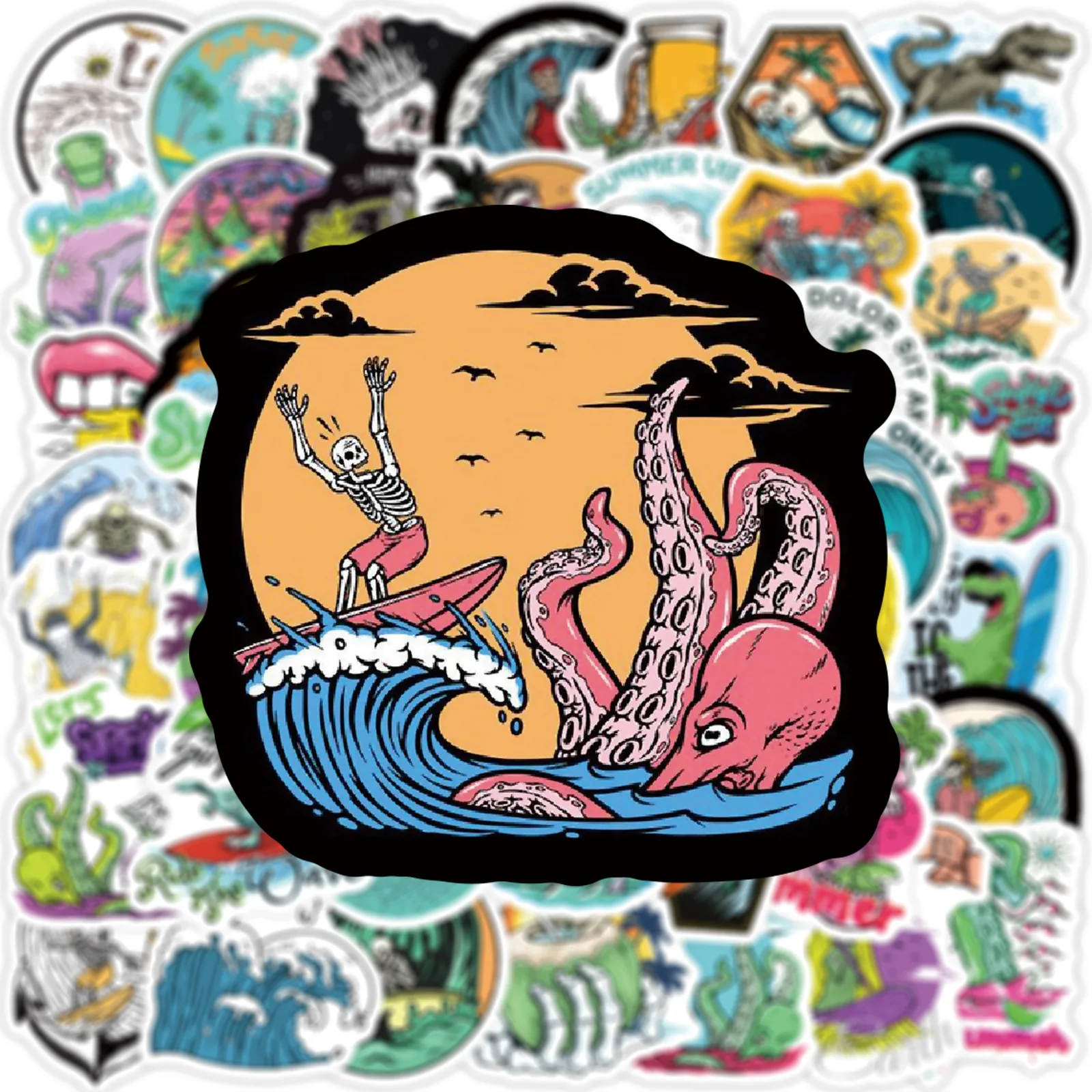 Забавные летние наклейки для серфинга с черепом стикеры пляжа путешествий