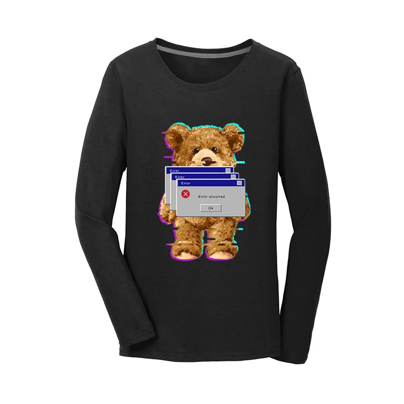 

Computer Barrage Bear Print Long Sleeve Hoodie Women Winter 100% Pure Cotton Casual Super Dalian Hoodie With Ladies Sweatshirt