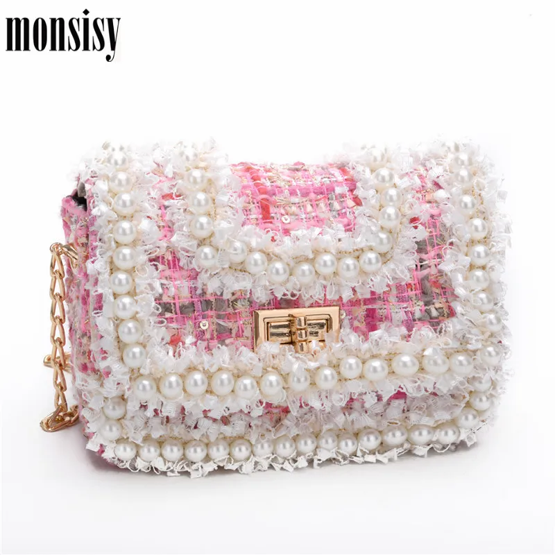 Monsisy роскошная жемчужная шерстяная сумочка и для девушек дизайнерская сумка