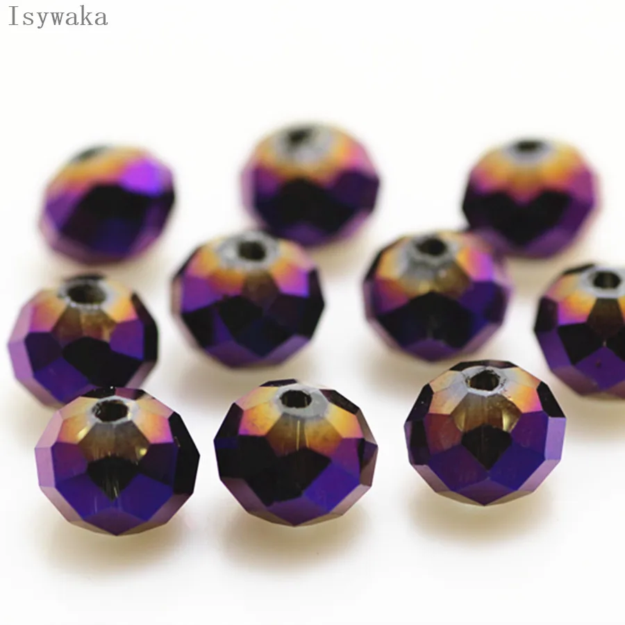 

Isywaka Shining Purple Color 6*8mm 65pcs Rondelle Austria faceted Crystal Glass Bead Loose Spacer Bead for Jewelry Making