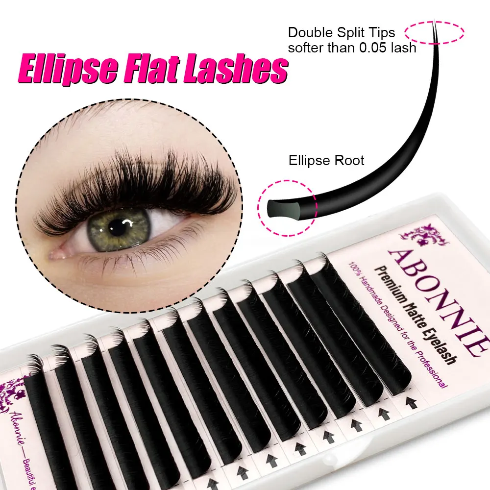 

Abonnie Ellipse Flat Lashes Extensions Split Tips Flat Eyelashes BT Material Matte Volume Individual Eyelash Extension Supplies