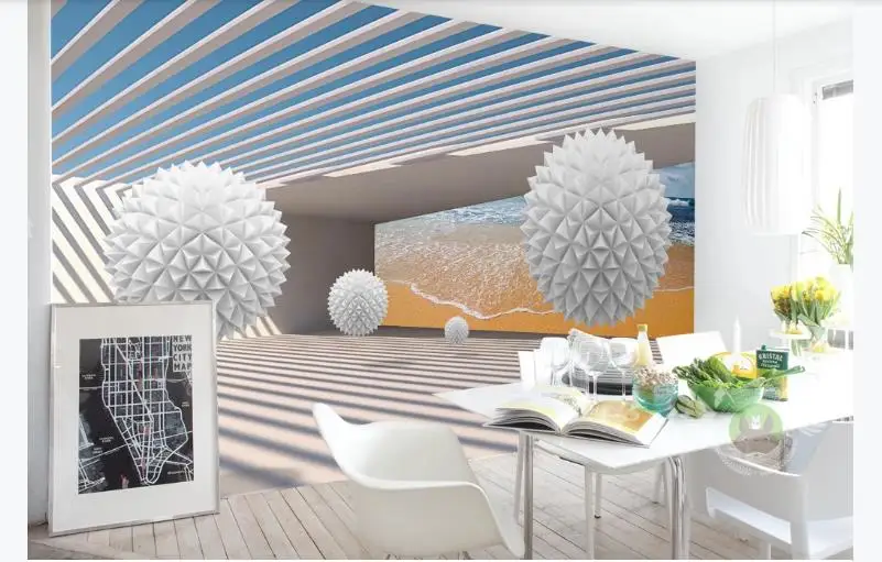 

3D Wallpapers stereoscopic ball architeure space Photo Wall Murals Living Room Modern sea landscape Bedroom TV Backdrop Wall