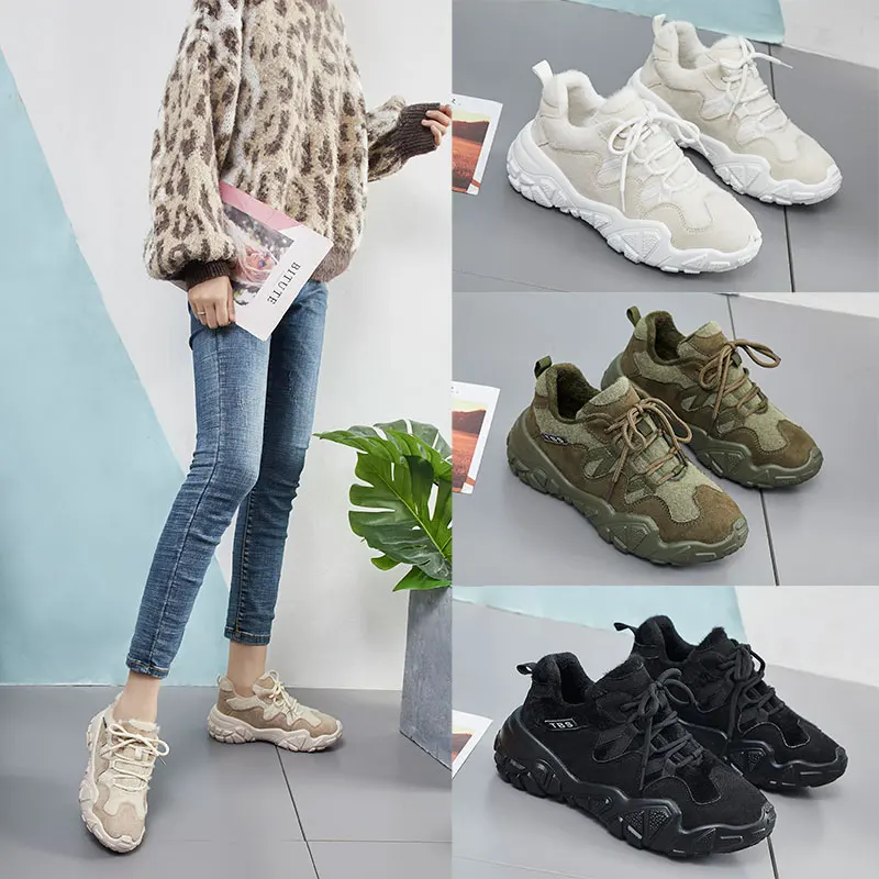 Женские меховые кроссовки теплые зимние для бега спортивная обувь на массивной