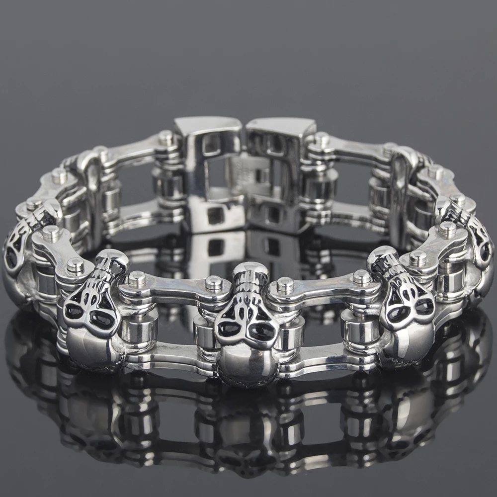 Готический браслет из головы черепа мужской Панк Рокер Мотоциклетная цепь