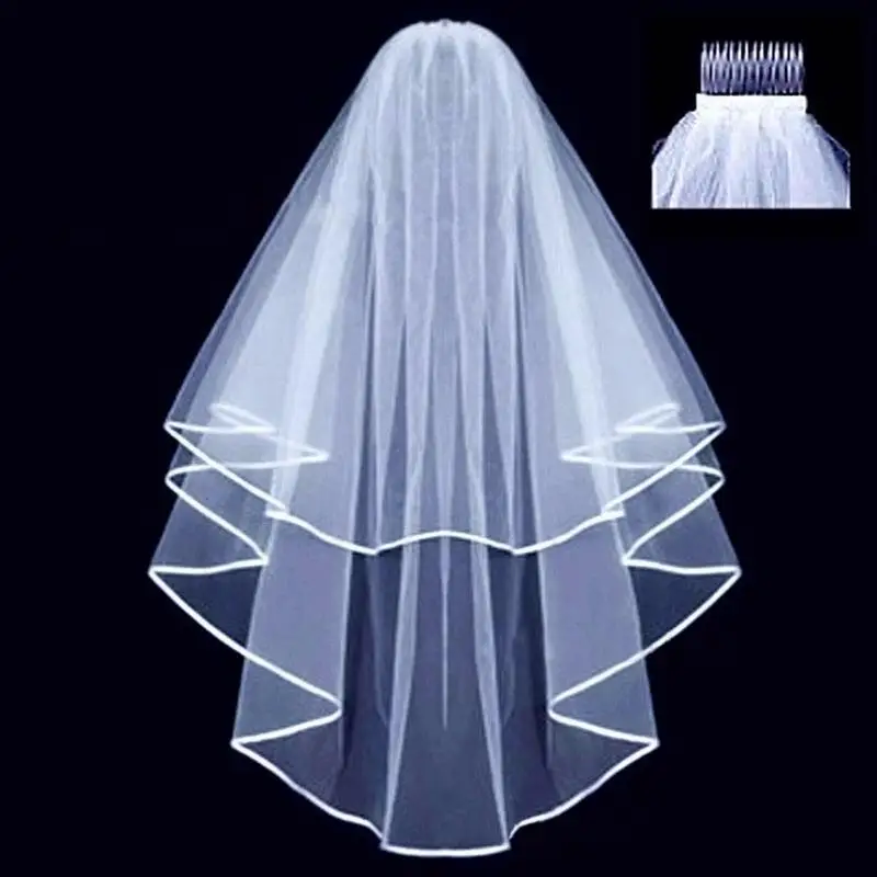 

New Simple Short Tulle Wedding Veils Two Layer With Comb White Bridal Veil for Bride for Marriage Wedding Accessories