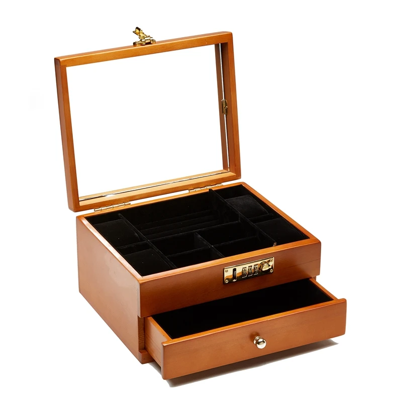 

Jewelry Box For Watches With Lock, Wooden Box With Combo Lock, Lockable Organizer Box Wooden Jewelry Storage Container