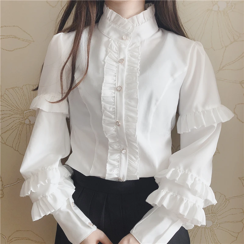 

Fresh sweet lolita top kawaii girl peter pan collar white/black victorian shirt loose gothic lolita shirt loli cosplay lolita