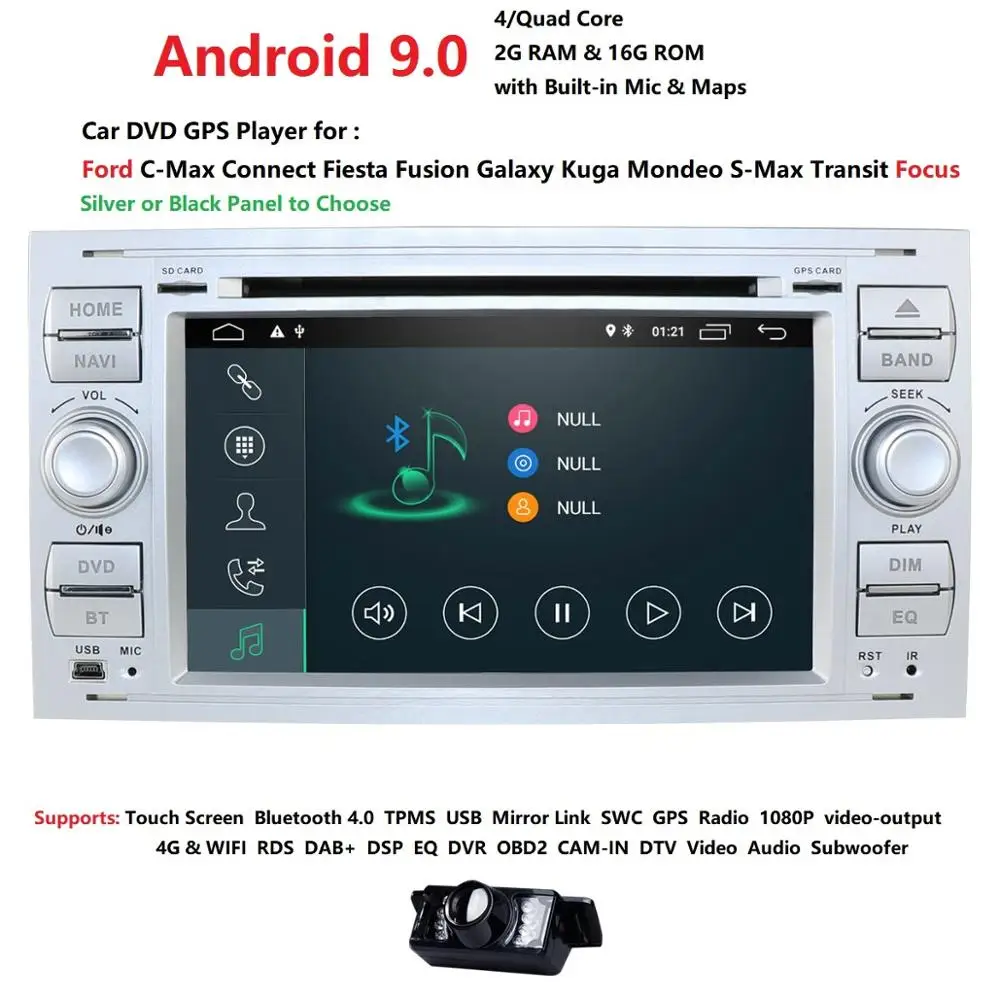 Автомобильный dvd-плеер Android 9,0 DAB+ 2din в тире для Ford Transit Focus подключение S-MAX Kuga Mondeo с четырехъядерным Wifi 4G gps Bluetooth