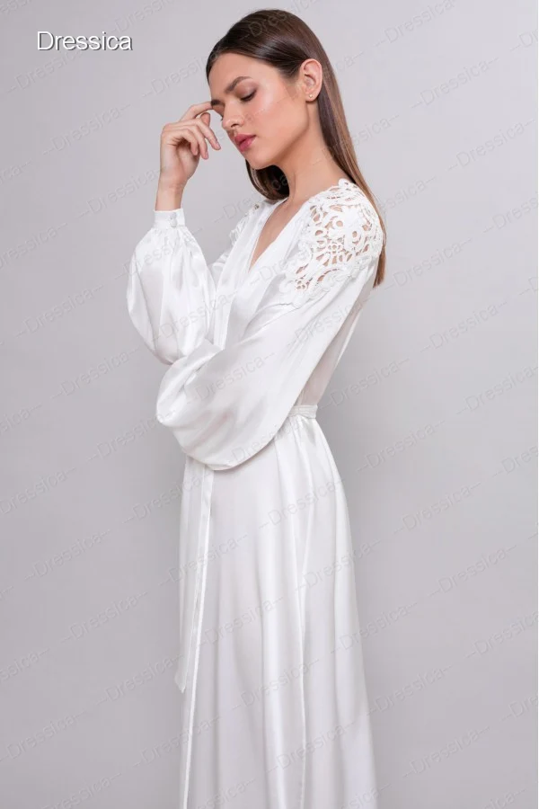 

Silk Like Satin Robe Long Sleeve Birthday Party Wedding Gift Bridal Get Ready Dress