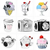 new arrived coffee cup teapot ice cream fashion glamour beads fit original pandora charms silver color bracelet diy jewelry gift