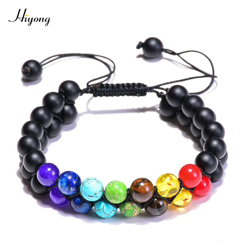 Chakra bracelet HIYONG тигровый глаз и лавовый камень рок эфирное масло диффузор Браслет натуральные лечебные камни бусины браслет 8 мм регулируемые браслеты для мужчин - Окраска металла: Chakra bracelet