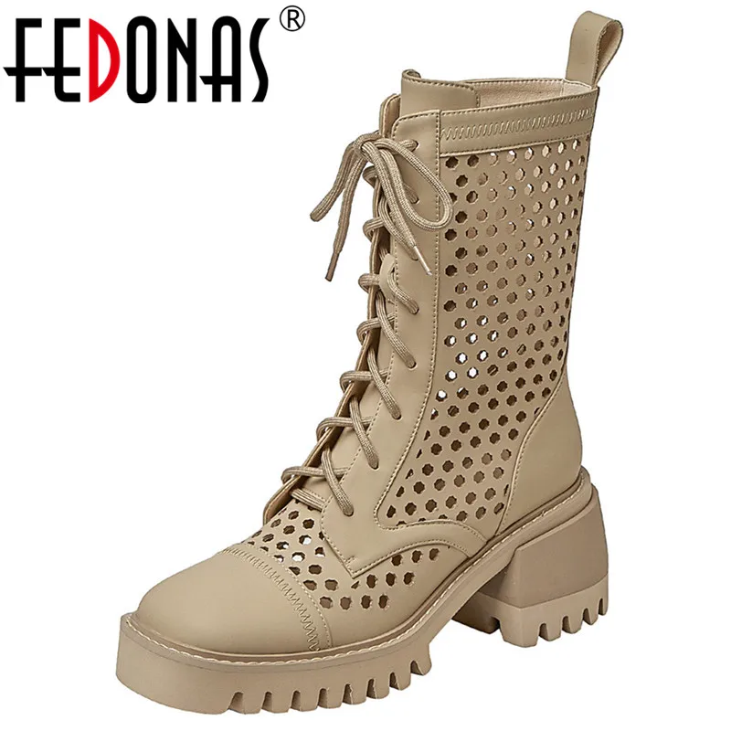 

FEDONAS Cross Tied Women Summer Boots Platform Round Toe Chunky Heels Pumps 2021 Vintage Newest Party Basic Casual Shoes Woman