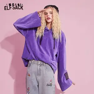 Женский Повседневный пуловер ELFSACK Harajuku, Фиолетовый Пуловер оверсайз с аппликацией, осень 2020, чистый корейский женский базовый Повседневный Топ