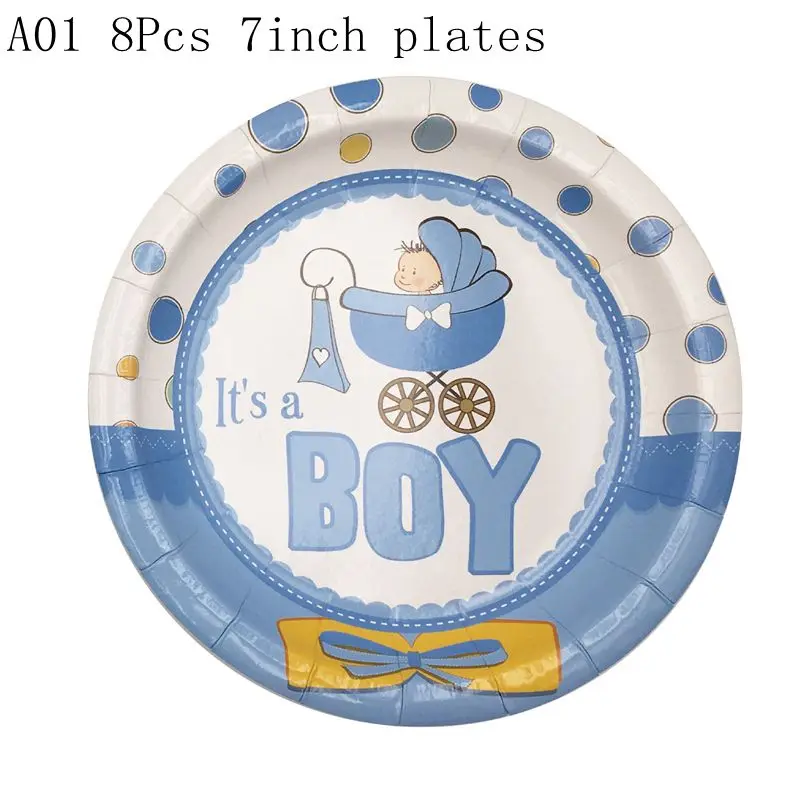 A01 8pcs 7inch plate Одноразовая посуда для мальчиков или девочек, кружки, тарелки, салфетки, скатерть, гирлянда для вечеринки в честь рождения - Цвет: A01 8pcs 7inch plate