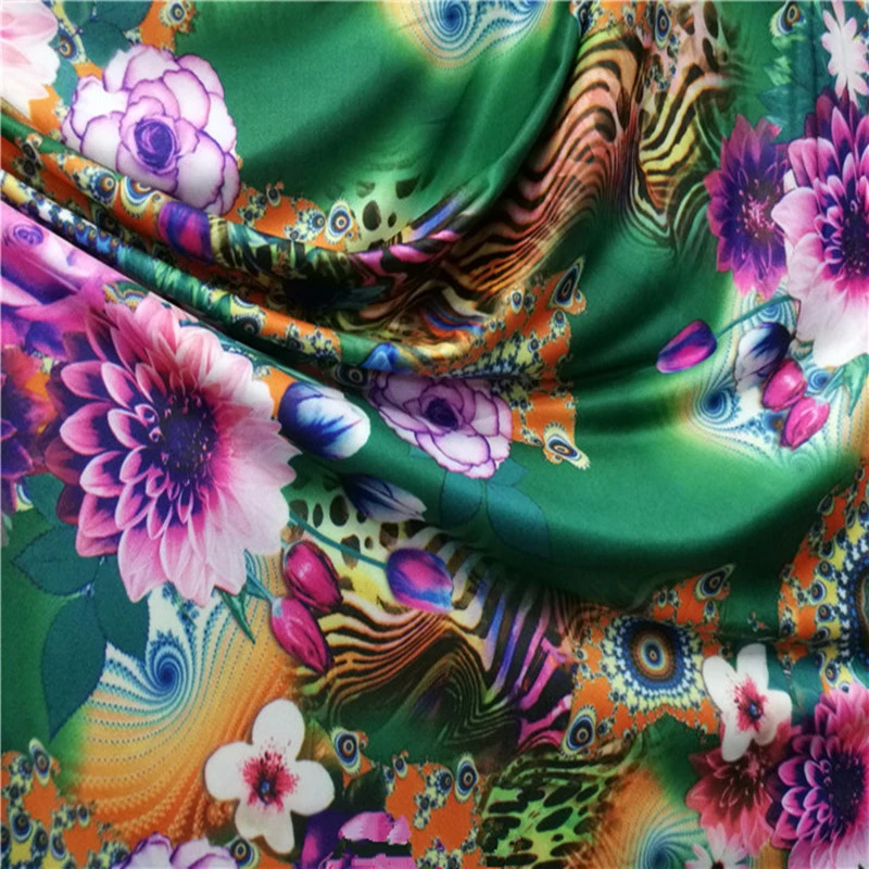 Четырехсторонняя большая эластичная молочная шелковая ткань с принтом