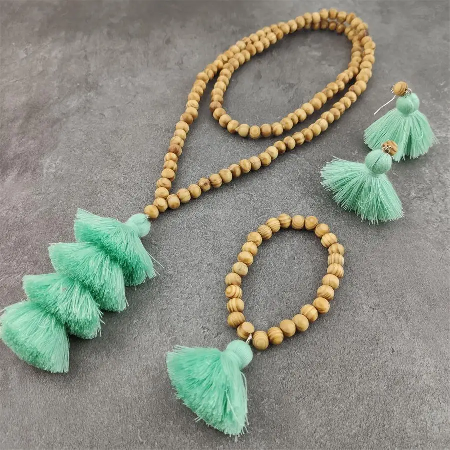 Винтажное богемное длинное ожерелье с кисточками и бусинами ручной работы
