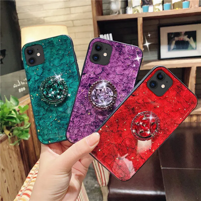 

Case For iPhone 12 12mini 12Pro 12ProMax 11 11Pro 11ProMax X XS XR XSMAX 6S 7 8 Plus SE2020 Glitter Diamond Marble Holder Cover