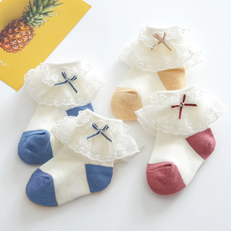

0-5T Baby Girls Bow Lace Socks Newborn Baby Children Girl Ruffles Socks Cotton Toddler Socks