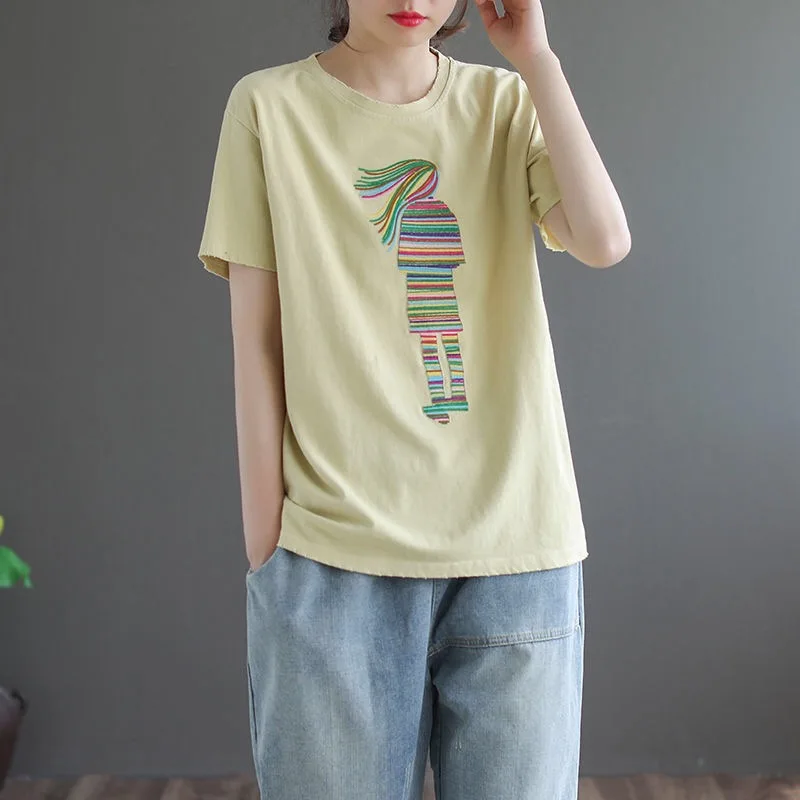 100% Cotton T Shirt Woman Summer Fashion Short Sleeve Embroidery T-shirt Woman Korean Style Plus Size Shirt 2021 Women Shirts