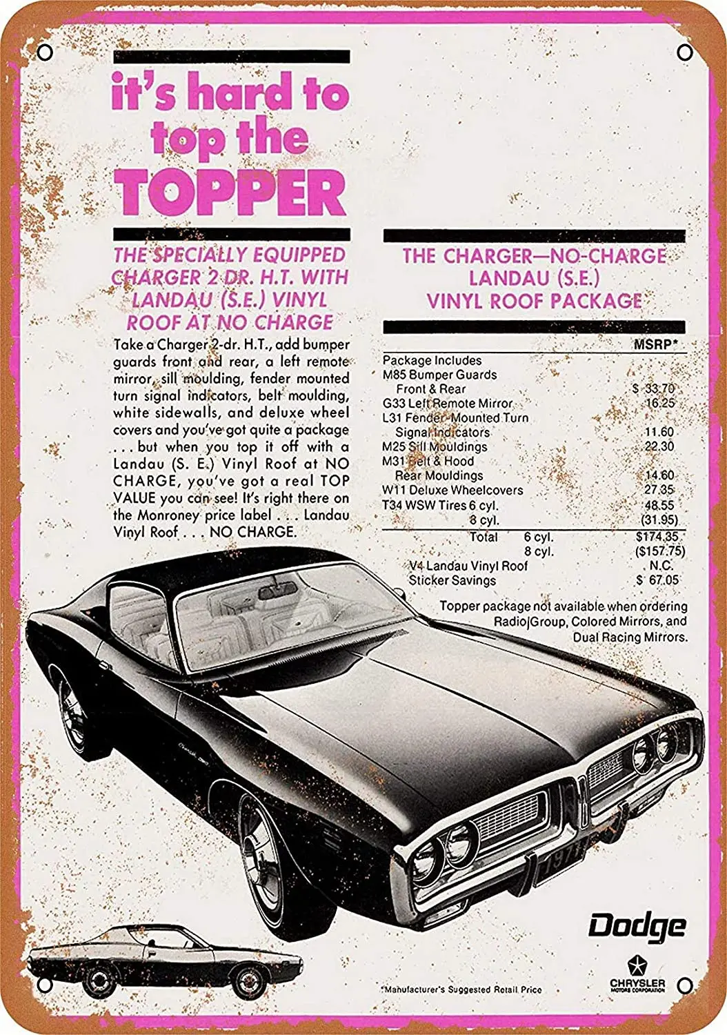 Настенный декор домашний жестяной знак винтаж-Dodge зарядное устройство