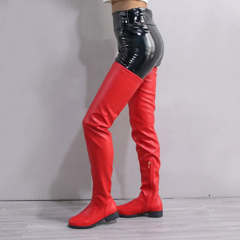 

Womens Over The Knee Thigh High Long Boots Patent Leather Platform Yellow Red Ladies Boot Punk Zipper Chelsea Botas Female Shoes