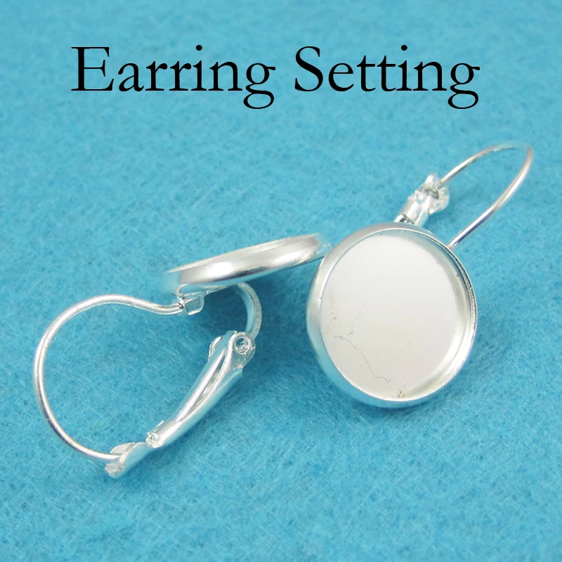 

50 x Earring Bezel Blanks Silver Bronze Copper Lever Back Earring Trays Base for Jewelry Making