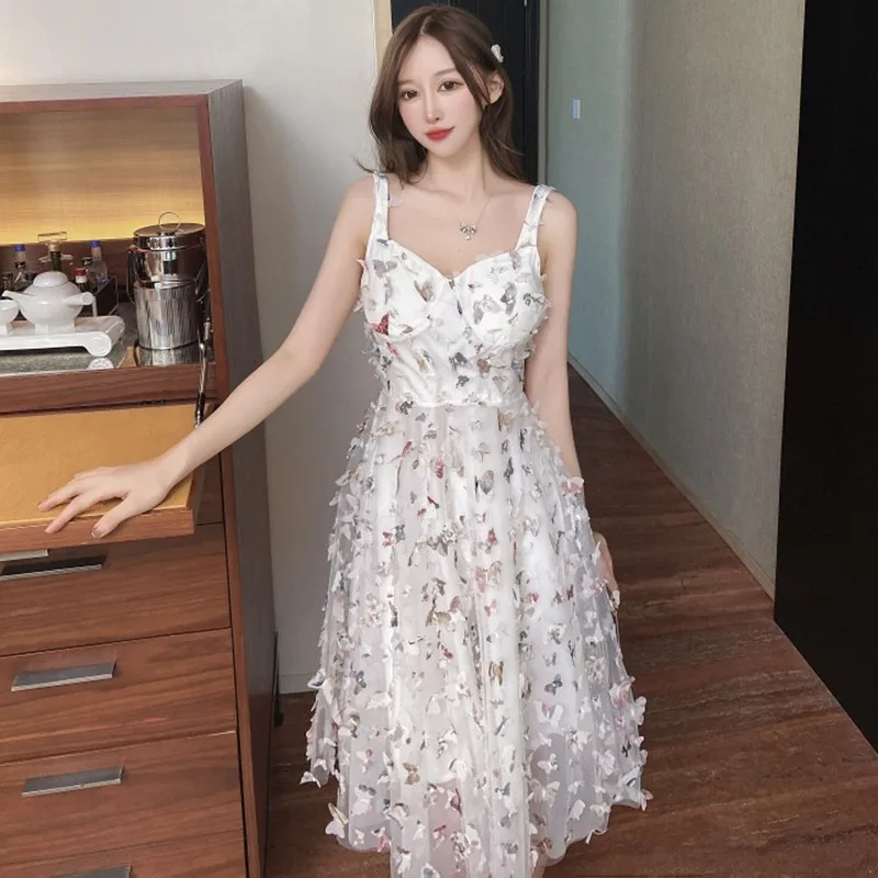 

Женские Модные платья с трехмерными цветами, новое летнее дизайнерское элегантное праздвечерние чное платье принцессы на бретелях-спагетт...