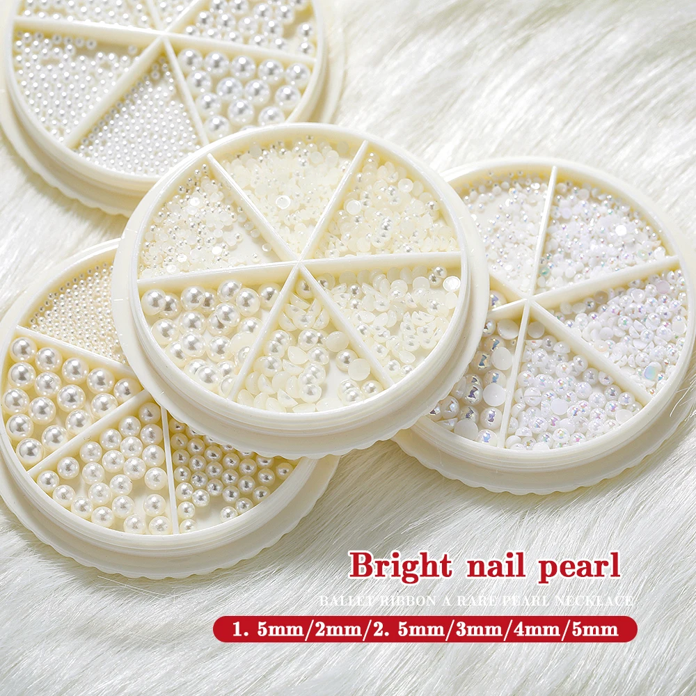 

3D New Japanese Nail Art Pearl Jewelry Half Disc Phototherapy Nail Decoration Mixed Three-Dimensional Flat Pearl