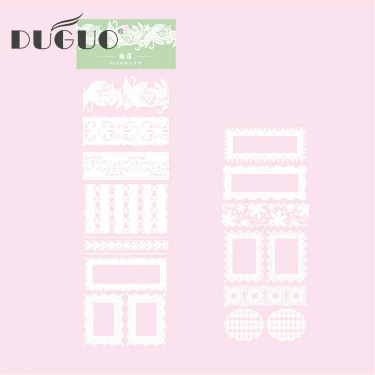 DUGUO cute stationery single strip PET tape white lace series small fresh hand decoration material stickers kawaii supplies | Канцтовары