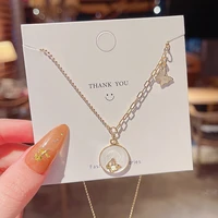 korean version of the new fashion oil texture circle bow pendant titanium steel necklace femininity exquisite larbone chain