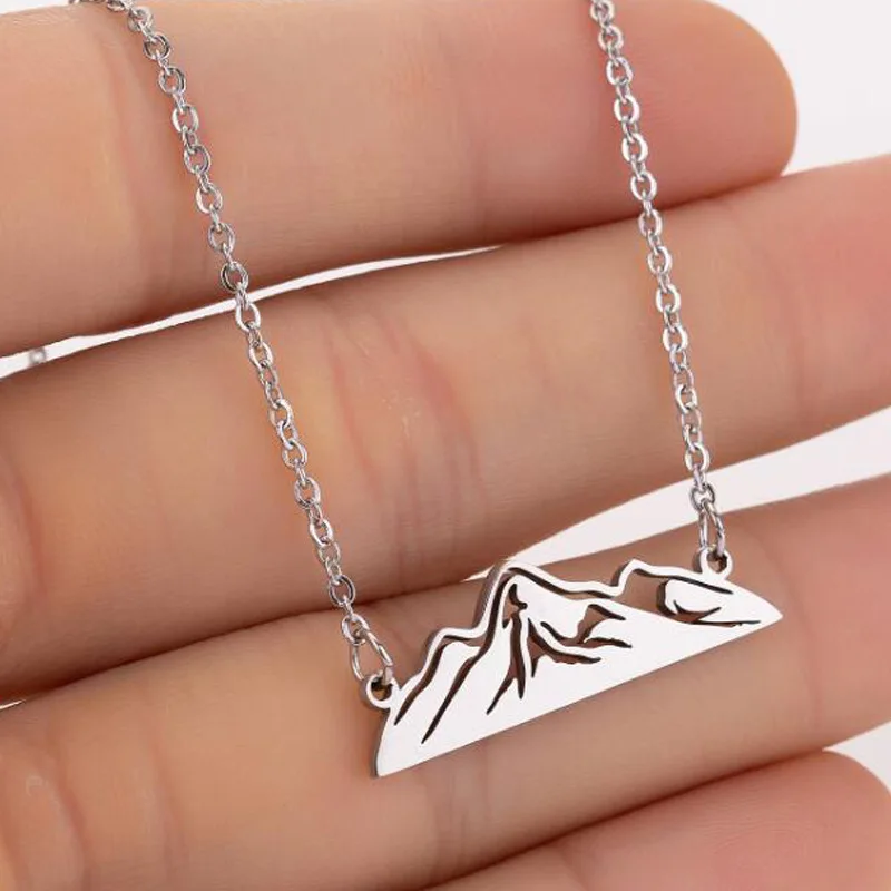 

New Stainless Steel Necklace For Women Man Mountain Hill Gold And Silver Color Pendant Chain Necklace Engagement Fashion Jewelry
