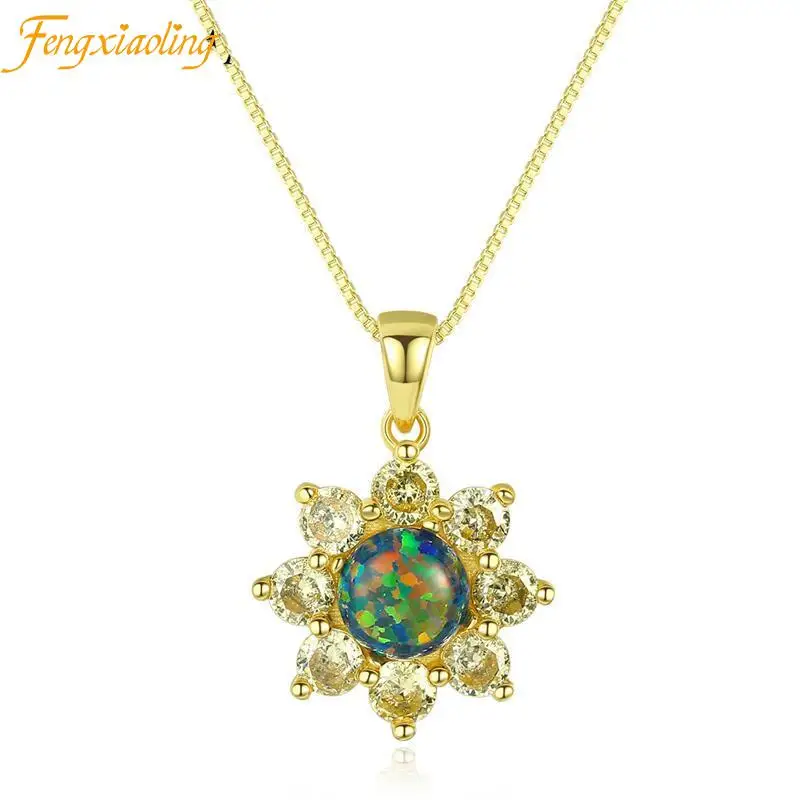 

925 Sterling Silver Luxury Multicolor Opal Sun Flower Pendant Necklaces For Women Trendy Zircon Necklace Silver 925 Jewelry Gift