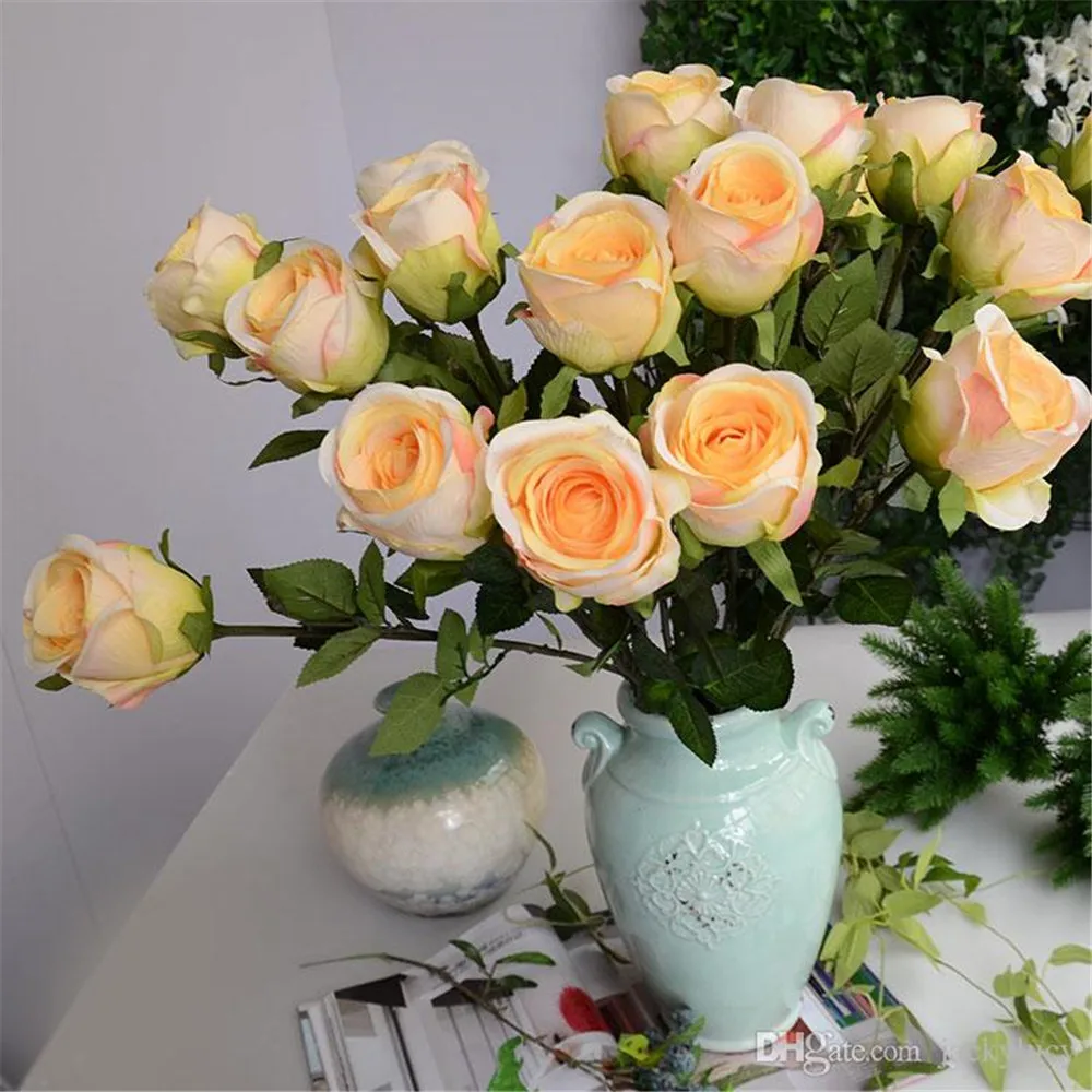 

24" (60cm) Length Upscale Artificial Silk Rose Flower Carft Ornament For Home Display Wedding Decoration 20pcs/lot